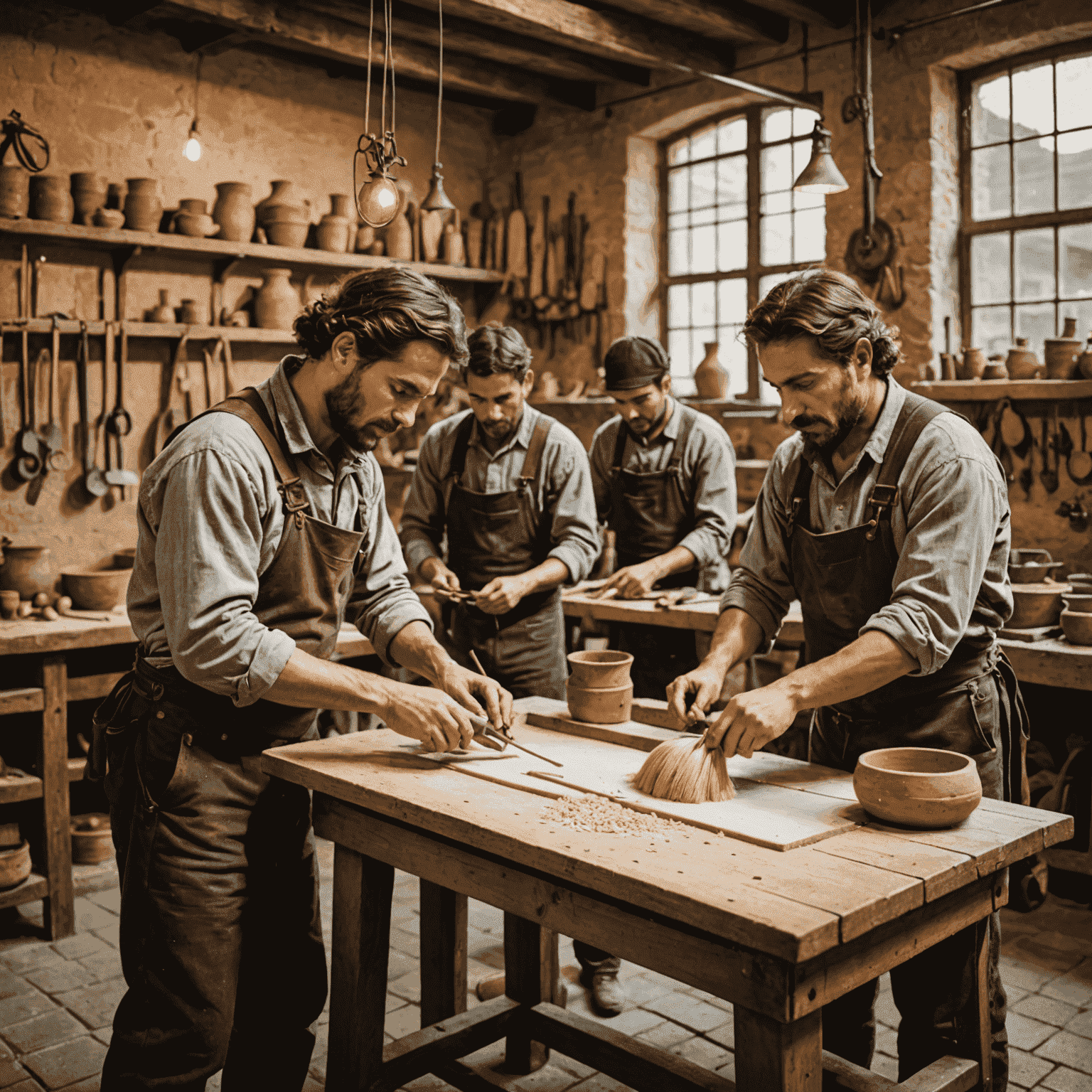 Artesanos españoles trabajando en la fabricación de Bouncify, mostrando detalles del proceso de producción en un taller tradicional